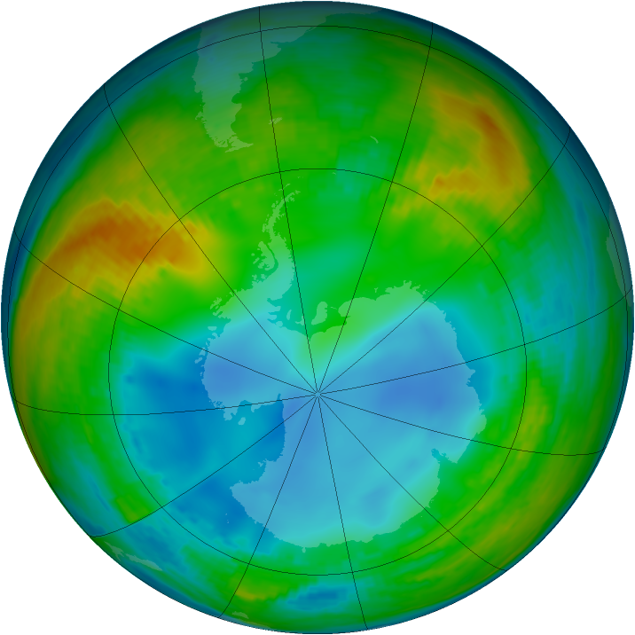 Antarctic ozone map for 20 July 2002